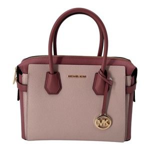 Michael Kors Mercer Belted MD Satchel Pink Blush Pebbled Leather Bag NWT